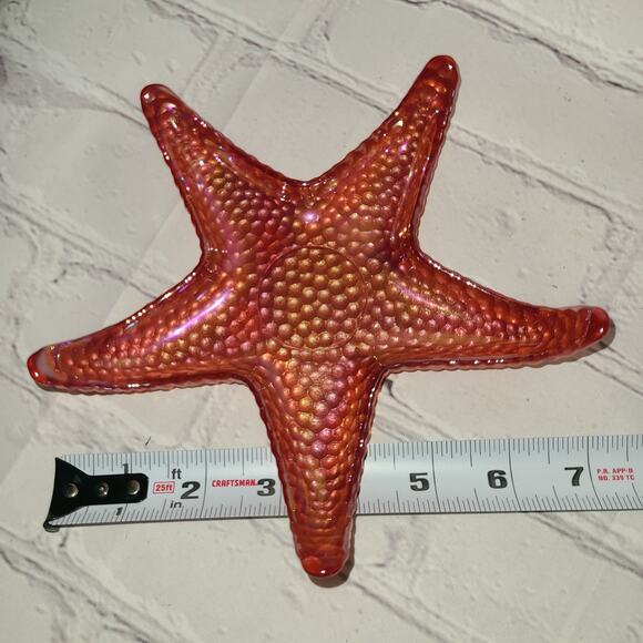 Iridescent Ocean Starfish Dishes Red-Green Art Glass - Set of 2 Coastal Decor - Picture 8 of 9
